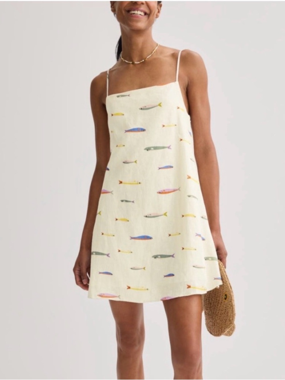 STAUD Laura Linen Fish Print Mini dress